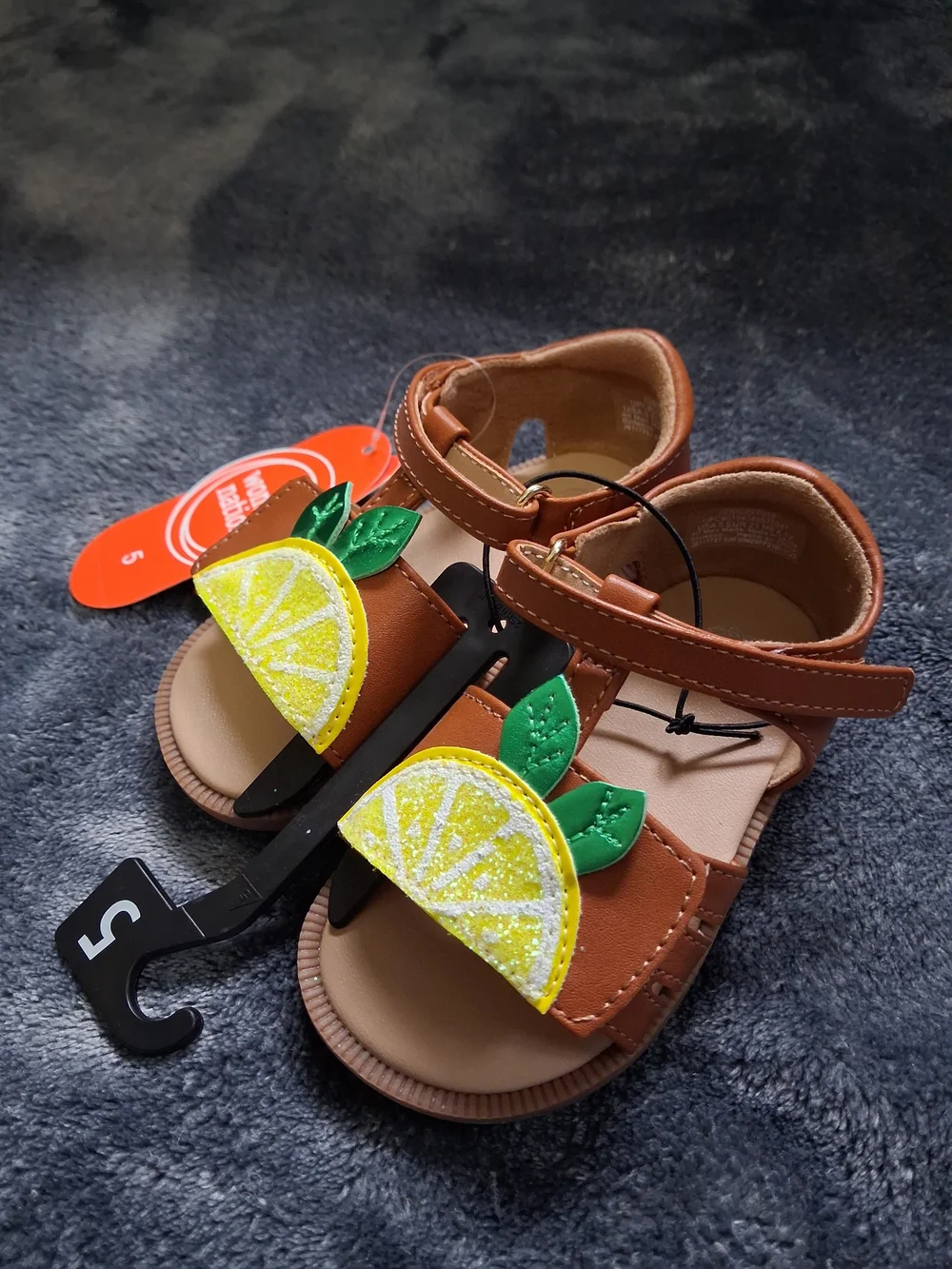NWT Wonder Nation Lemon Glitter Sandals Brown/Yellow/Green Girls 5